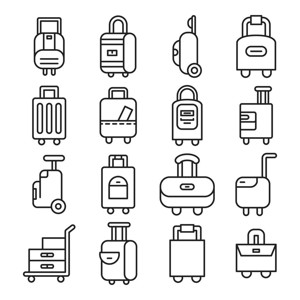 luggage line icons set vector