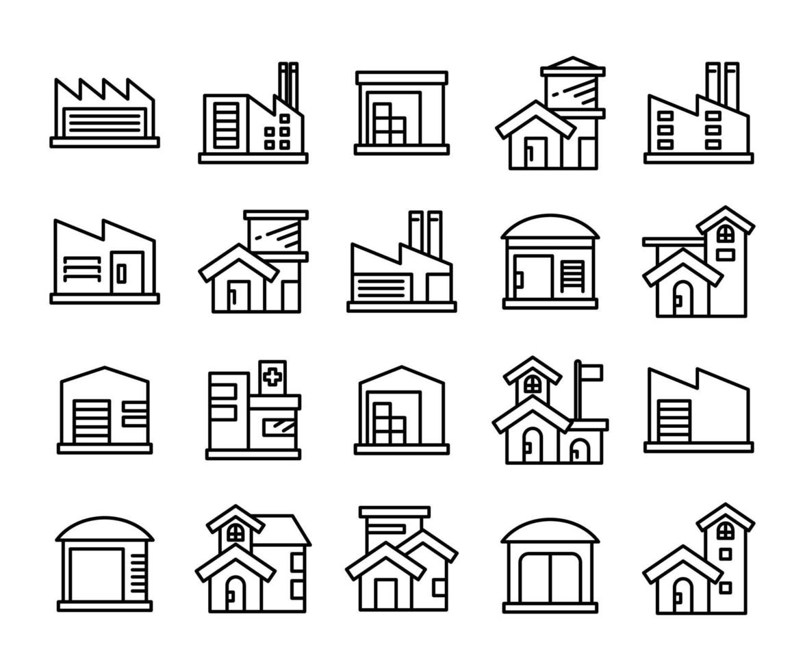 building, garage, factory, hospital icons vector