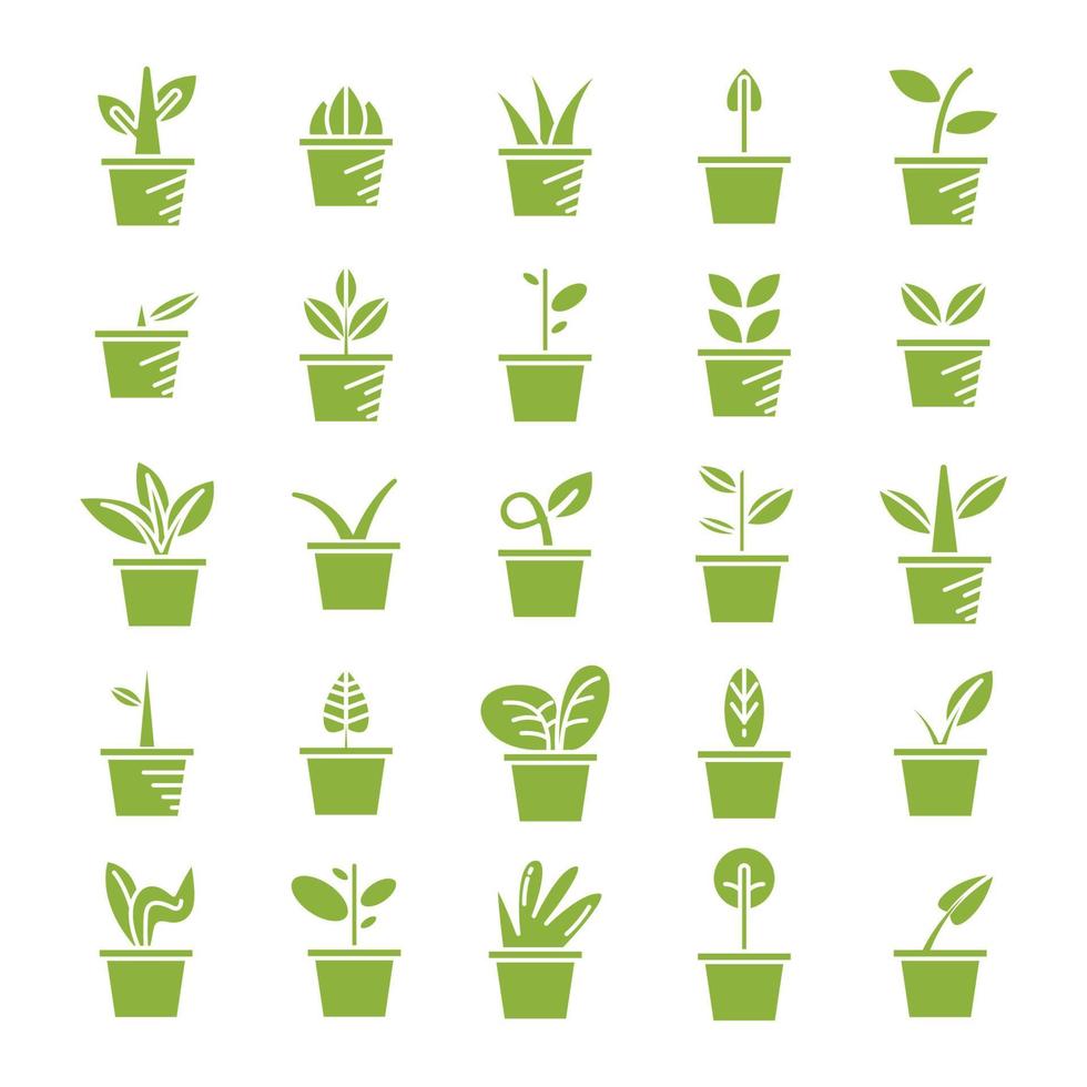 green houseplant icons set vector