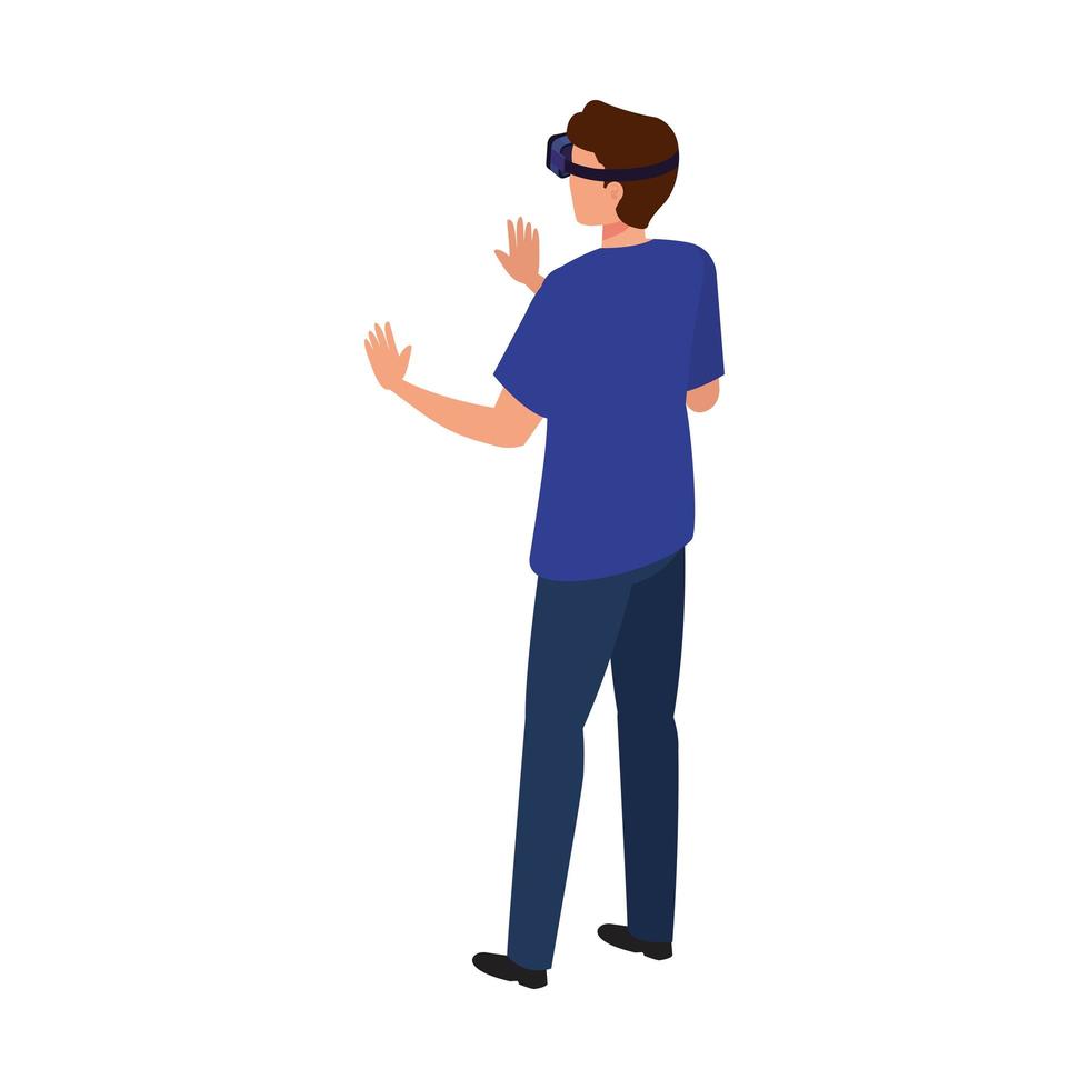 hombre con gafas de realidad virtual sobre fondo blanco vector