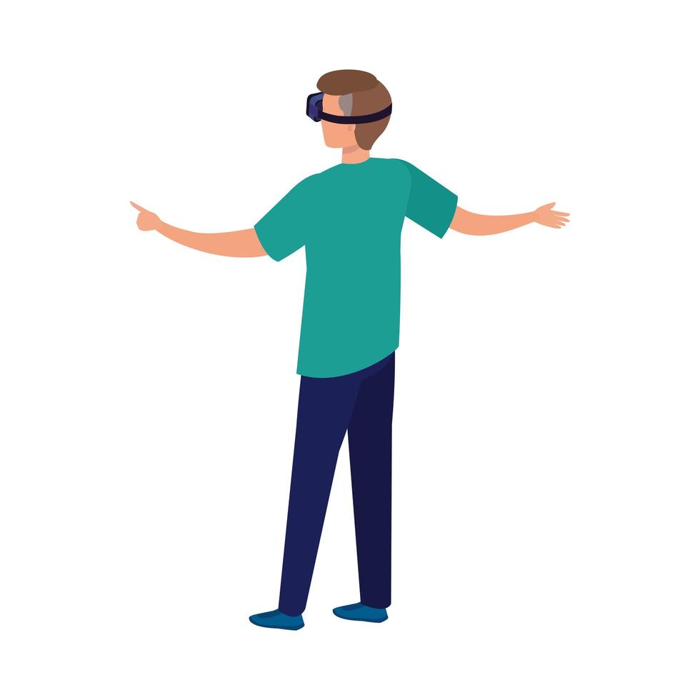 hombre con gafas de realidad virtual sobre fondo blanco vector