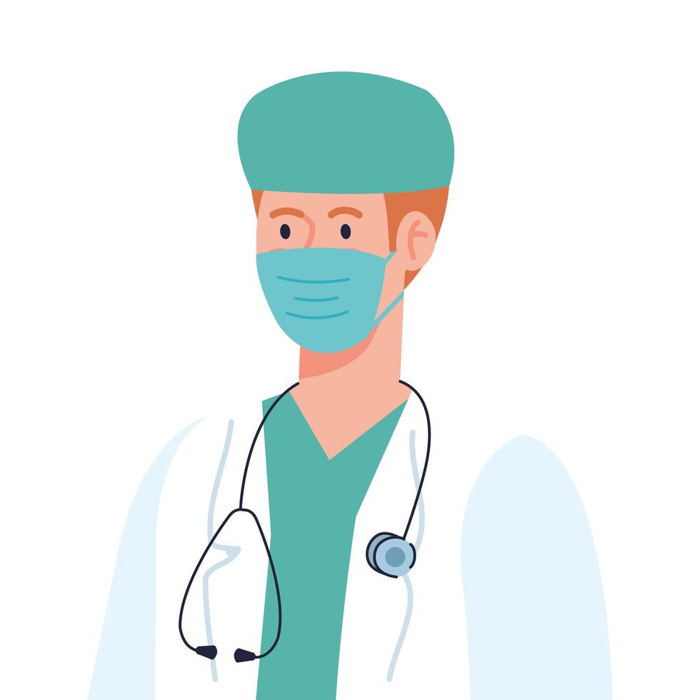 doctor using face mask during covid 19 on white background vector