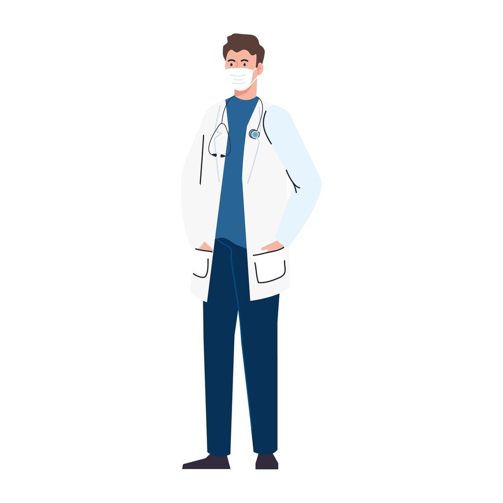 doctor using face mask during covid 19 on white background vector