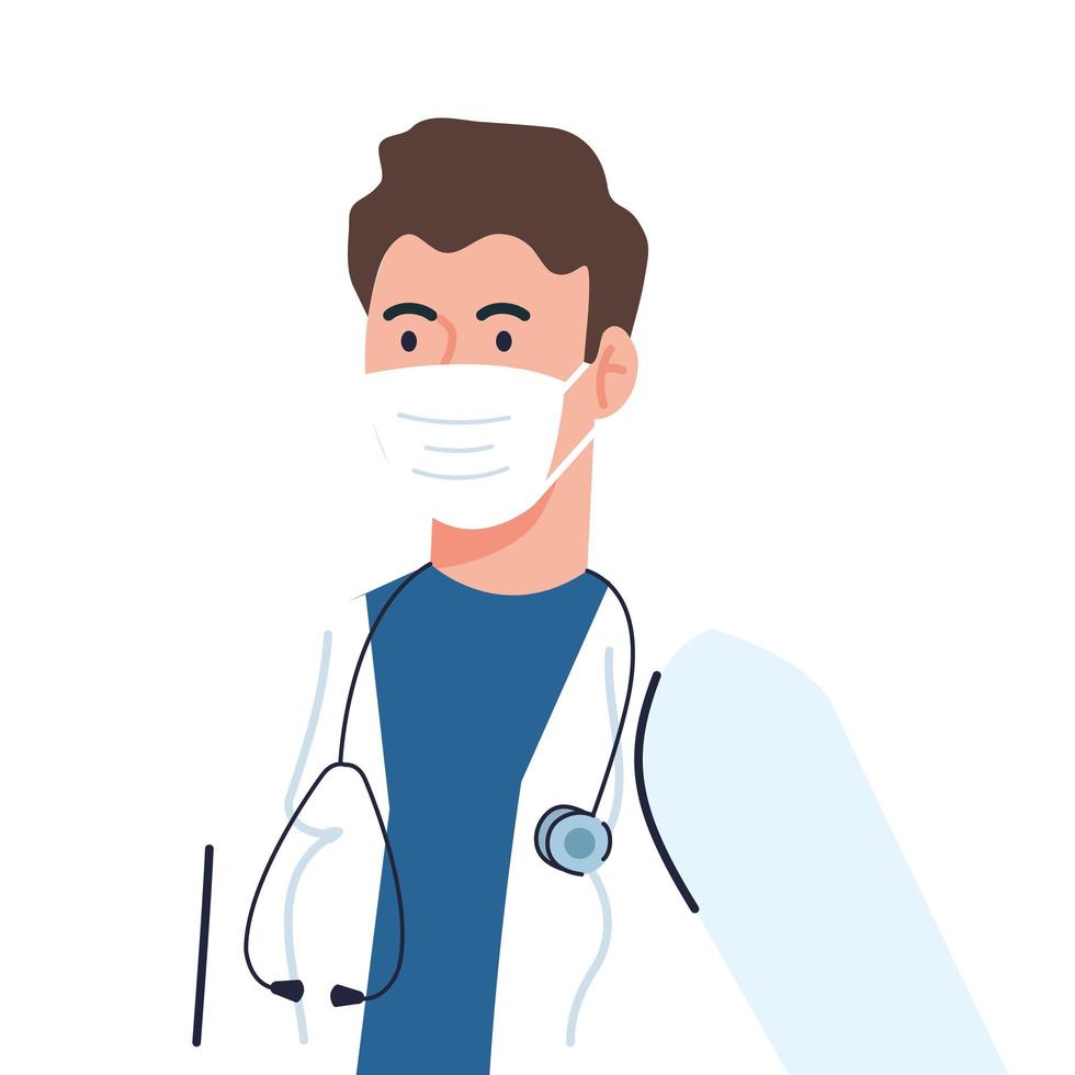 doctor using face mask during covid 19 on white background vector