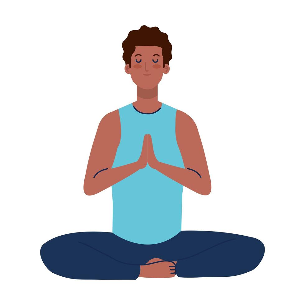 man afro meditating, concept for yoga, meditation, relax, healthy lifestyle vector