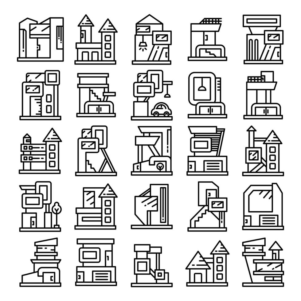 modern building line icons vector