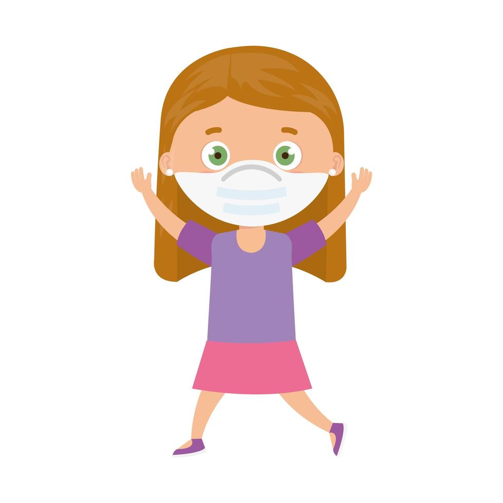 cute girl using face mask with hands up isolated icon vector