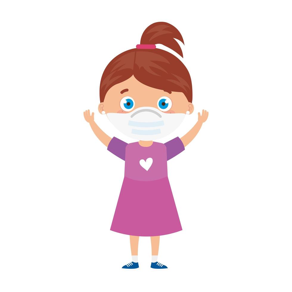 cute girl using face mask with hands up isolated icon vector