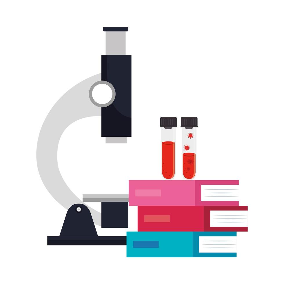 microscope with tubes test of covid 19 and books vector