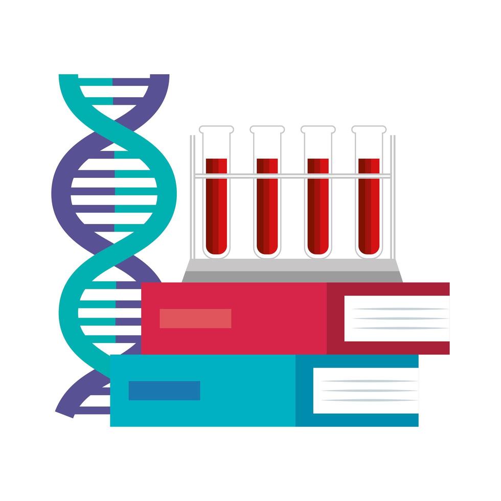 estructura de adn con prueba de tubos en libros vector