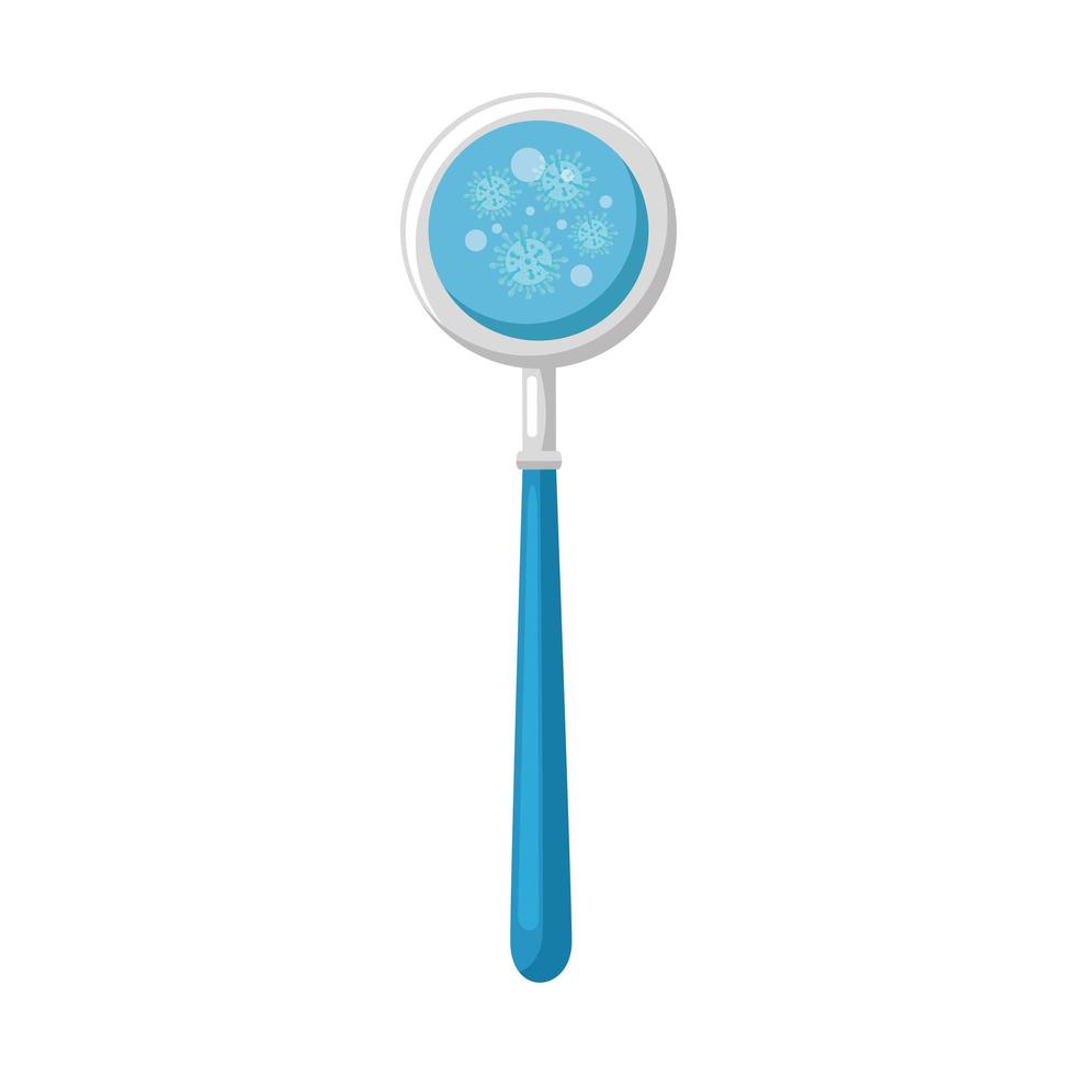 magnifying glass with particles covid 19 vector