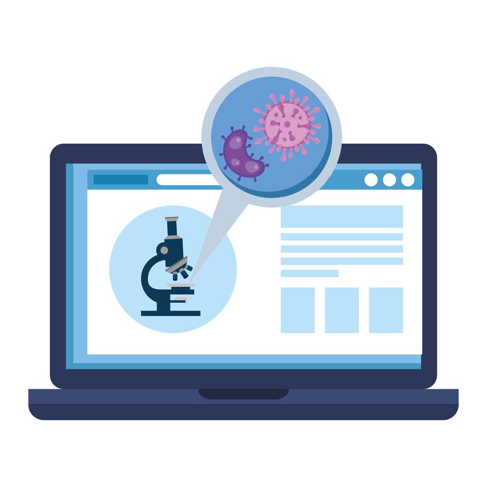 medicine online by laptop with test of covid 19 vector