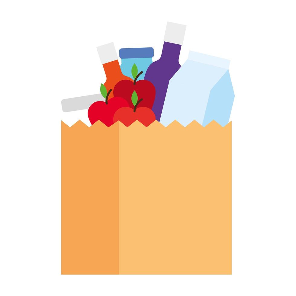 bolsa de comida, bolsa de papel de mercado, comestibles vector