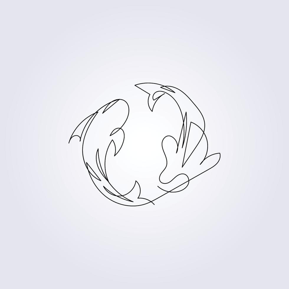 one line koi fish draw sketch logo icon symbol vector illustration design one line continues linear fish