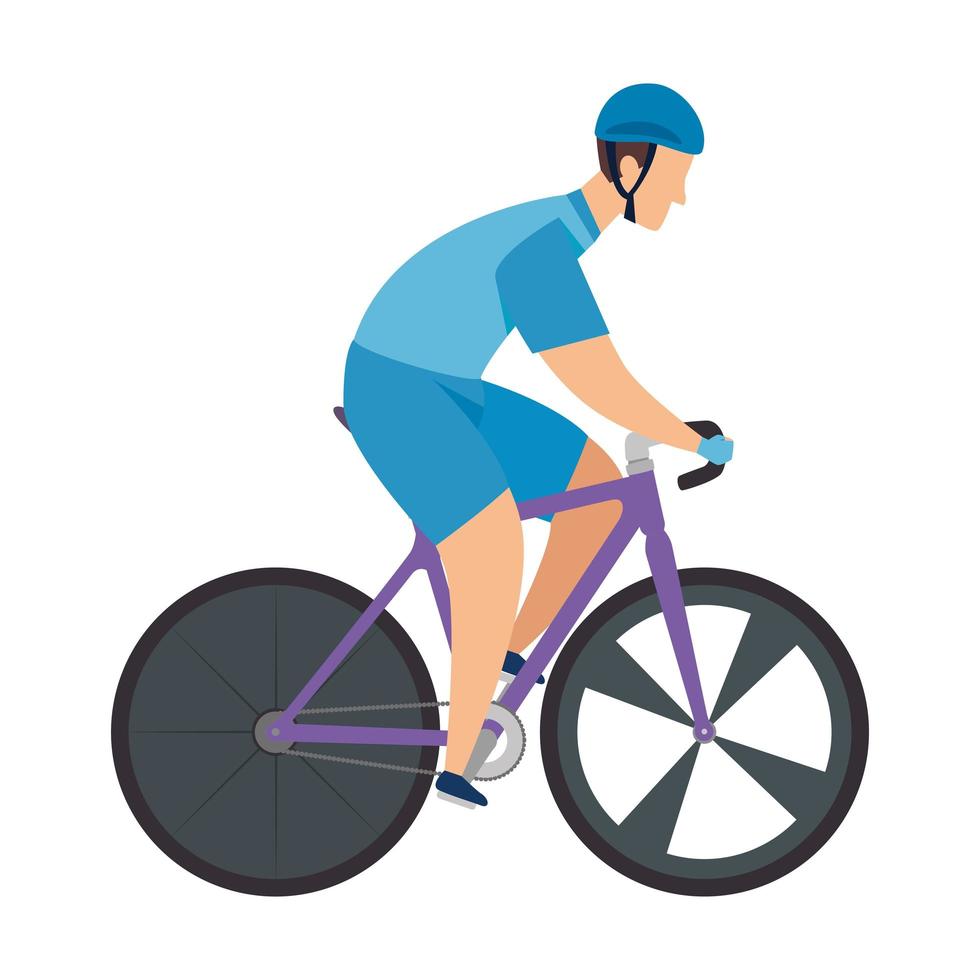 racing bike, man in road bicycle on white background vector