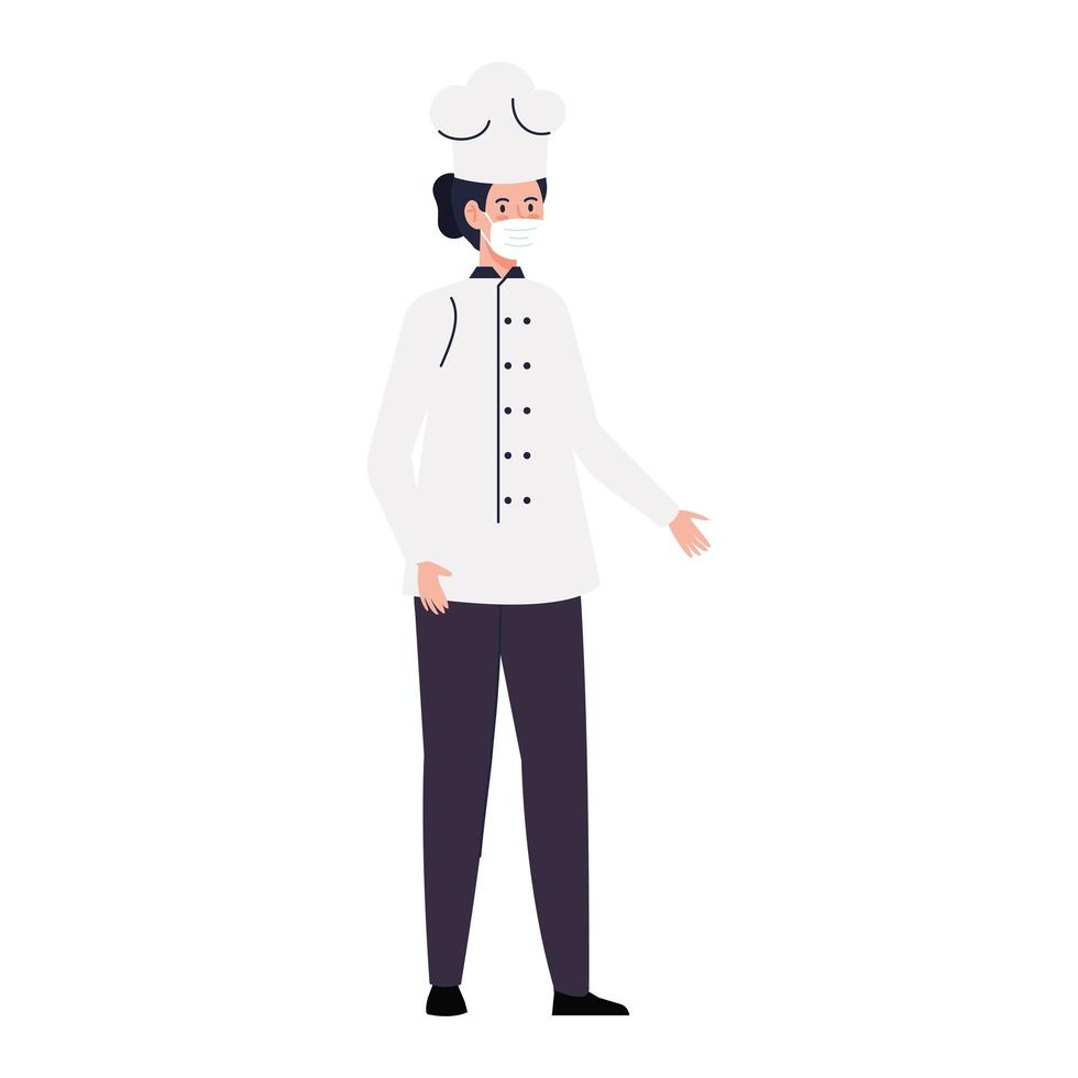 chef female using face mask during covid 19 on white background vector