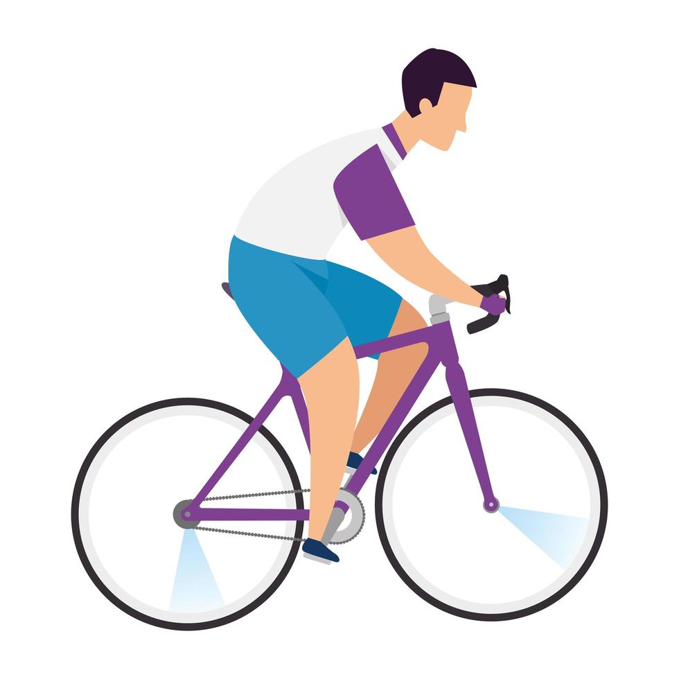 racing bike, man in road bicycle on white background vector