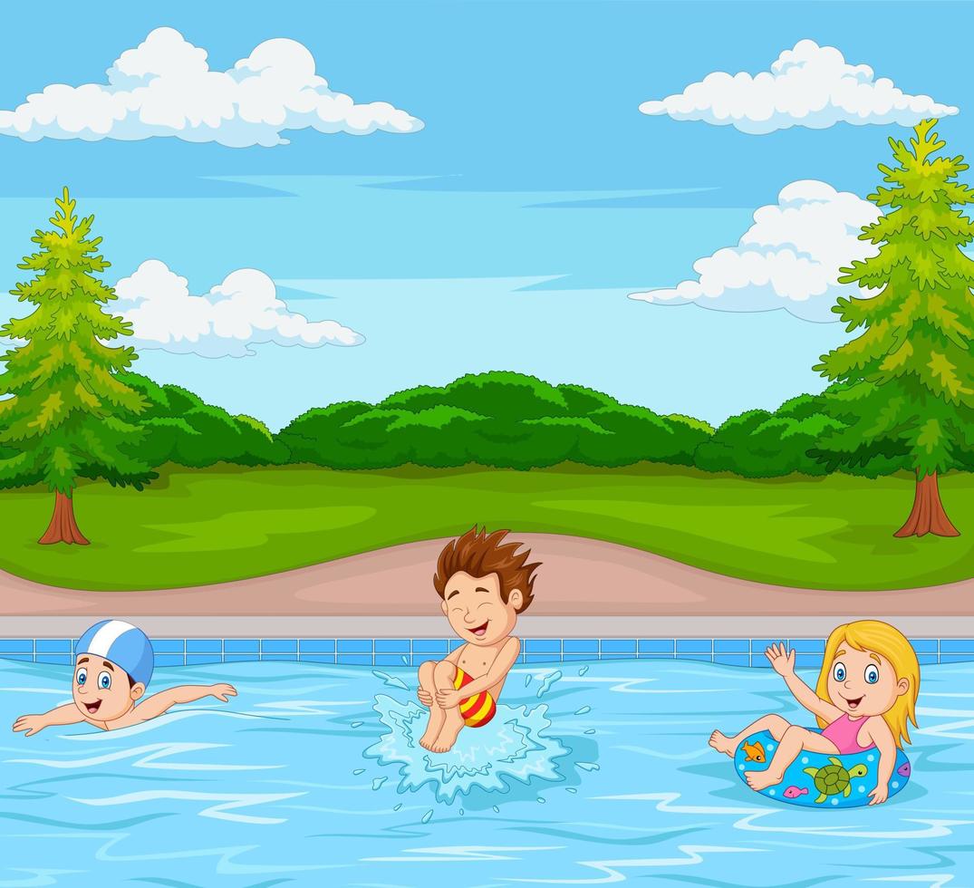 Kids playing in swimming pool vector