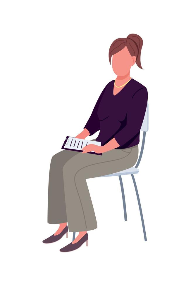 Attendant sitting on chair semi flat color vector character