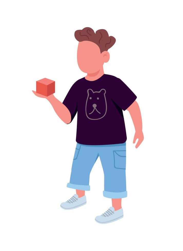 niño con cubo de juguete de carácter vectorial de color semiplano vector