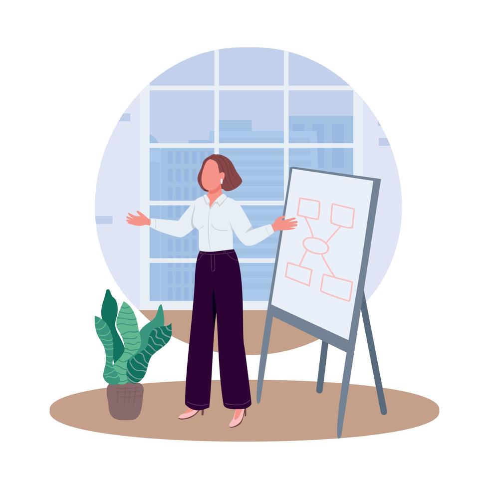 Woman on business presentation semi flat color vector character