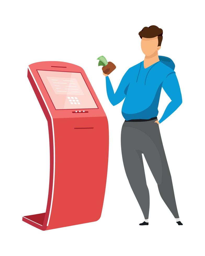 Man at self service kiosk semi flat color vector character