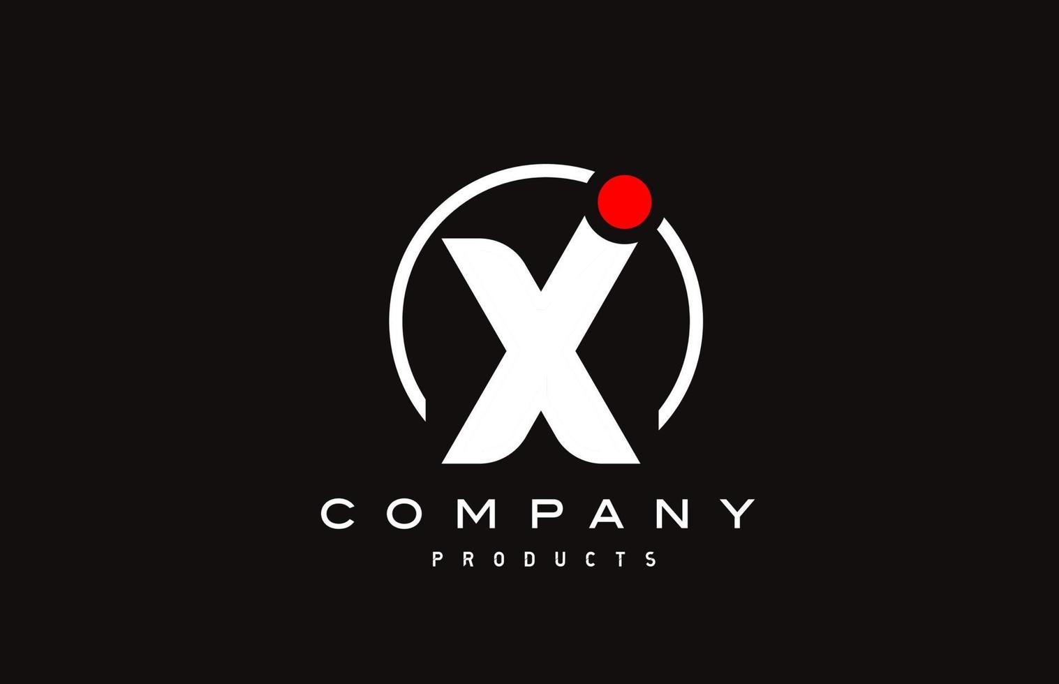 X black white alphabet logo letter icon with circle and red dot vector