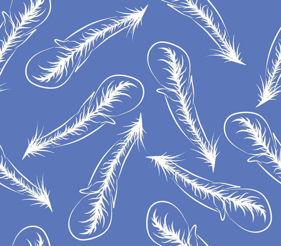 pluma patrón sin costuras ilustración vectorial vivero fondo azul garabato boceto tela simple impresión vector