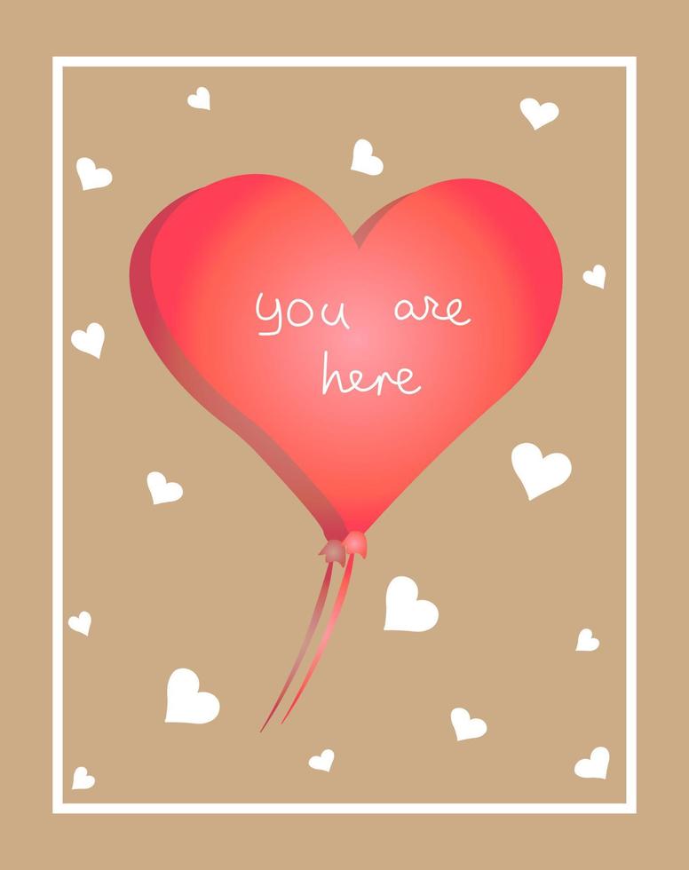 Vector celebration card valentine's day heart shape red balloon love romantic print template flat illustration