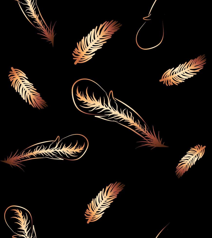 Gold feather shape seamless vector pattern luxury background wallpaper print fabric texture design template