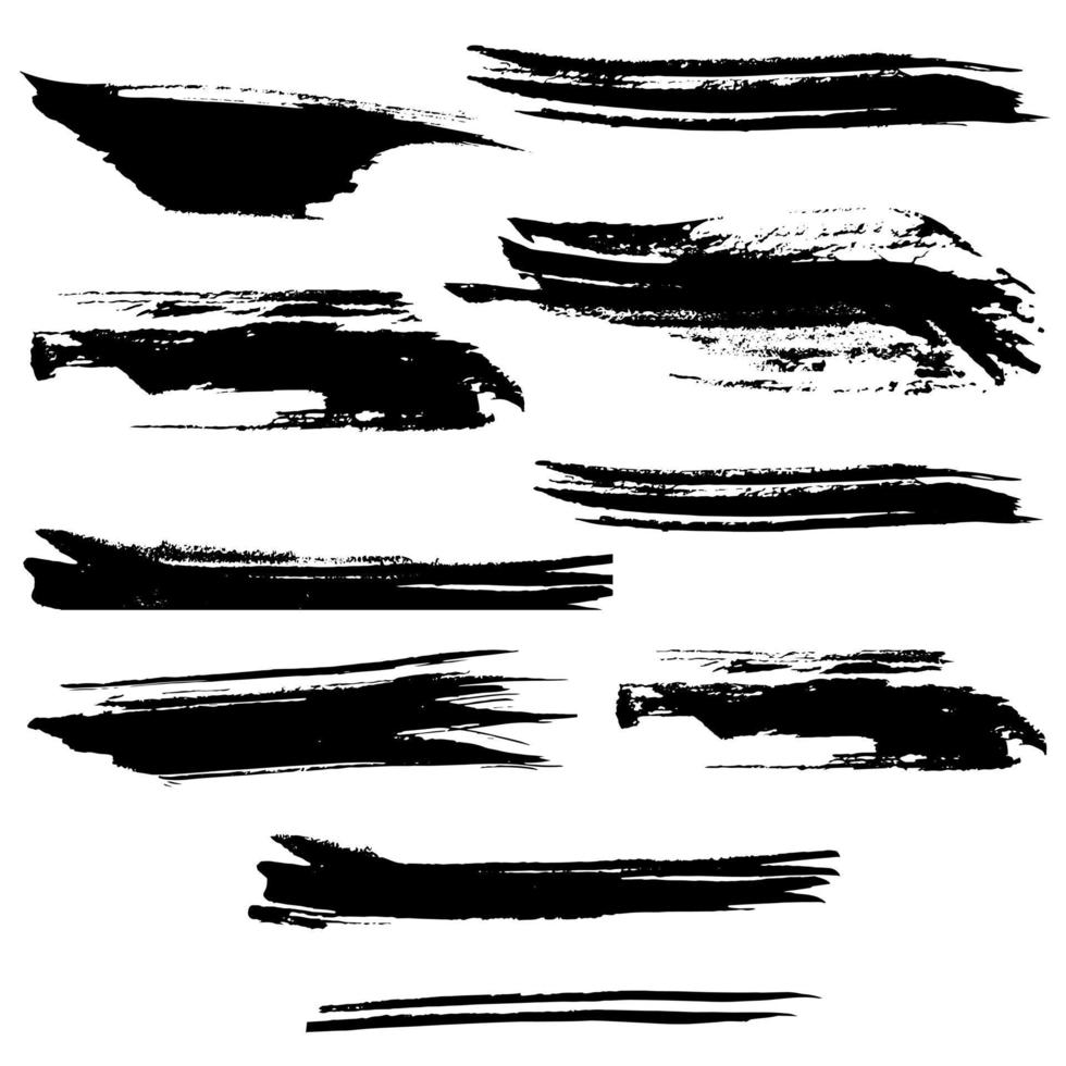 Icon set isolated ink dry texture black brush splash artistic template creative grunge paint stroke vector