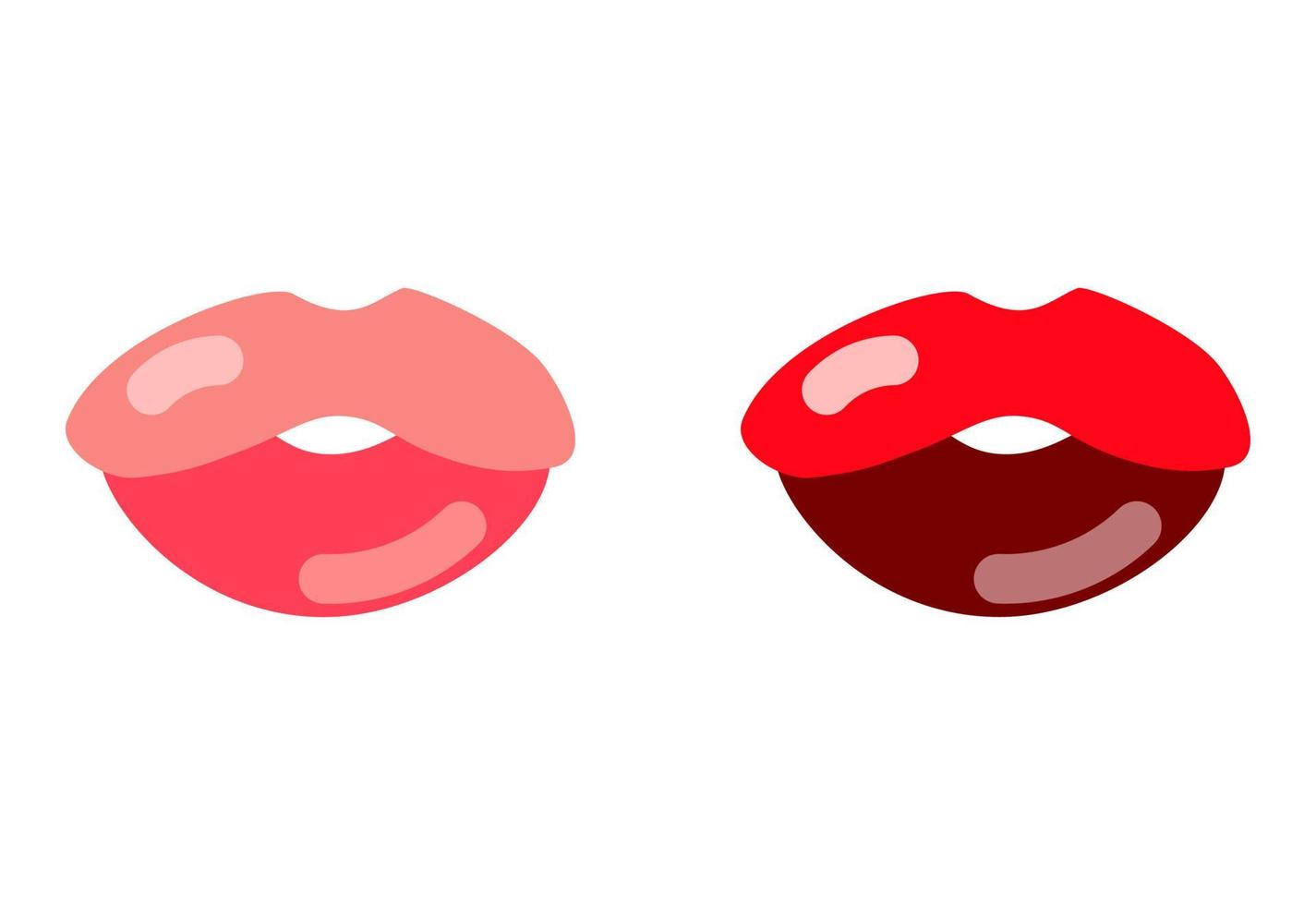 Red lips kiss vector flat cartoon icon set love romantic pink woman human mouth