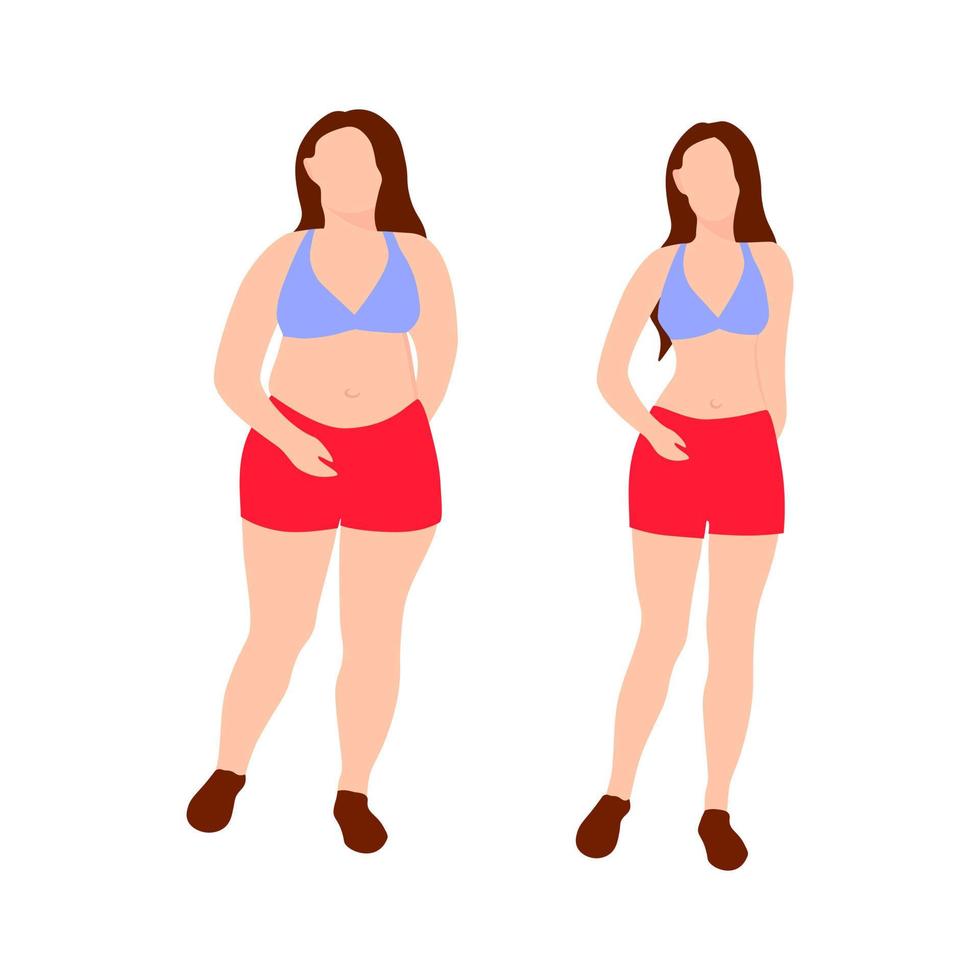 Woman characters isolated. flat people icons in full height. Person with excess weight slim figure vector