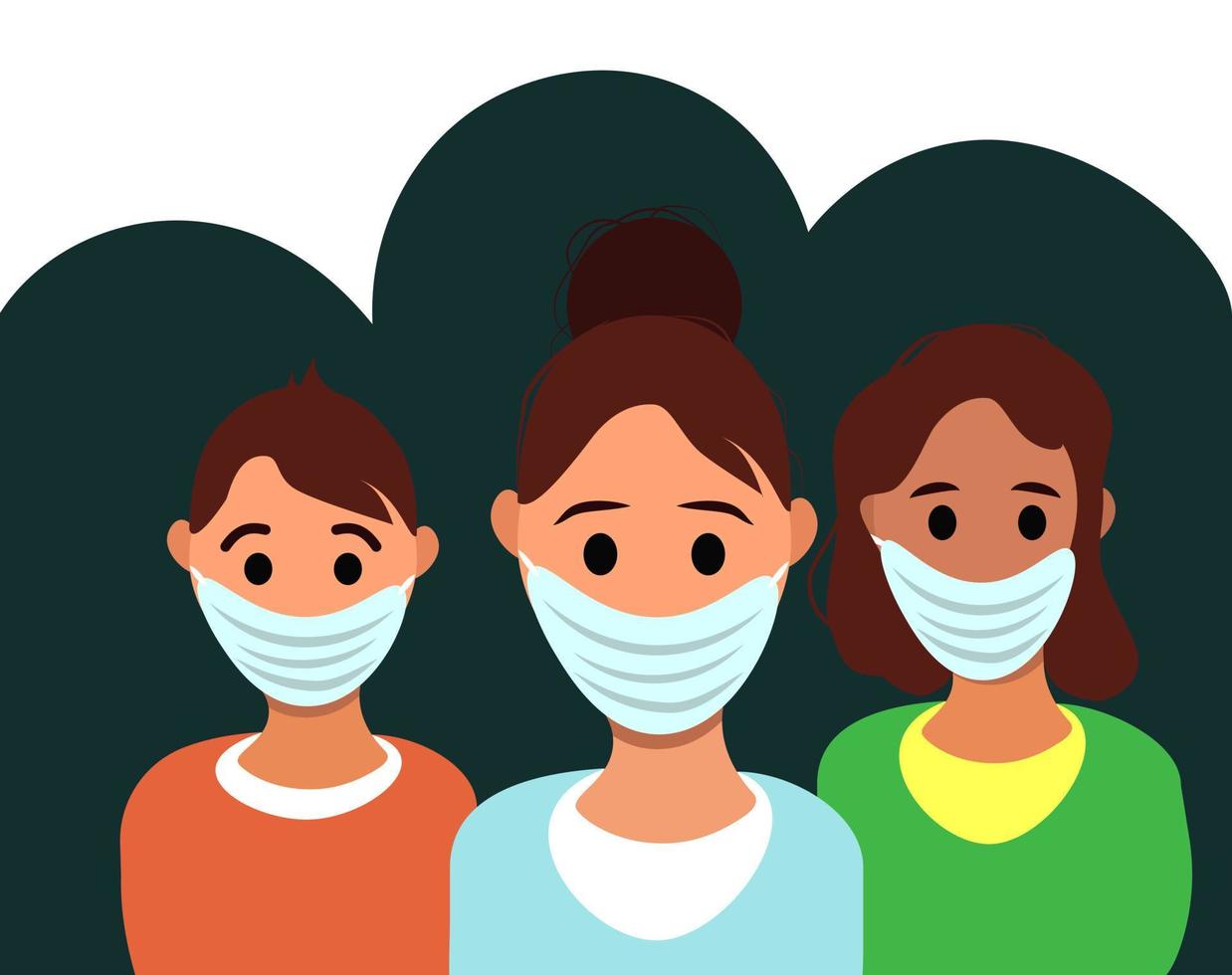 Group of people wearing medical mask vector illustration concept people character in flat style
