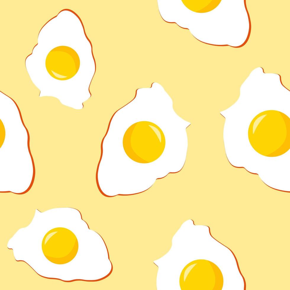 Fried eggs seamless pattern illustration yellow background yolk food tasty template vector