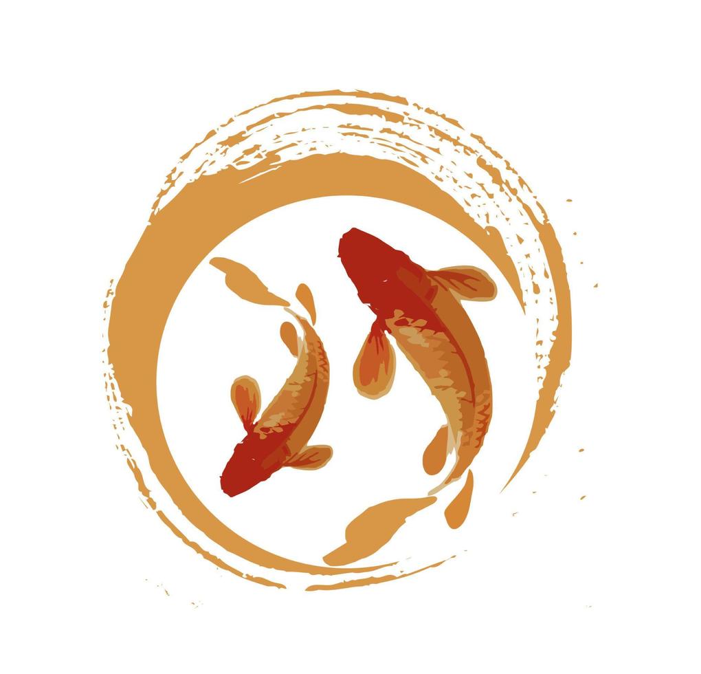 par de ilustraciones de peces koi en estilo de arte moderno de pincel realista vector