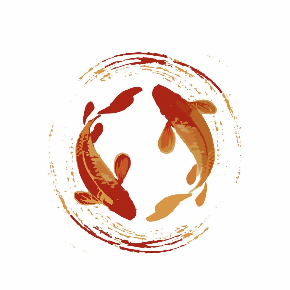 pareja roja de ilustración de peces koi en estilo de arte moderno de pincel realista vector