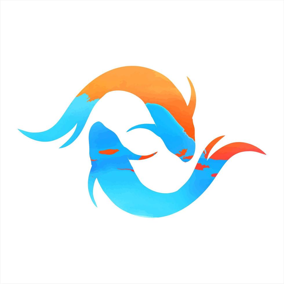 pareja de color de agua de ilustración de peces koi en estilo de arte moderno de pincel realista vector