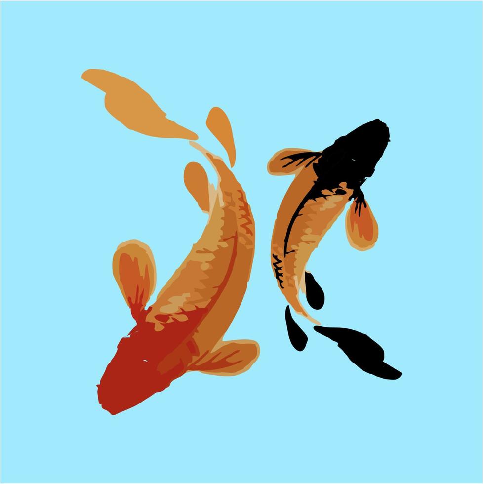 par de ilustraciones de peces koi en estilo de arte moderno de pincel realista vector