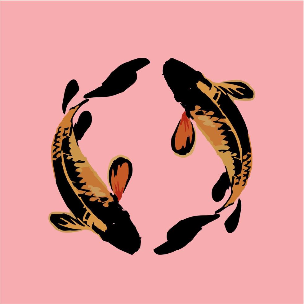 couple of Koi fish illustration in realistic brush modern art style vector