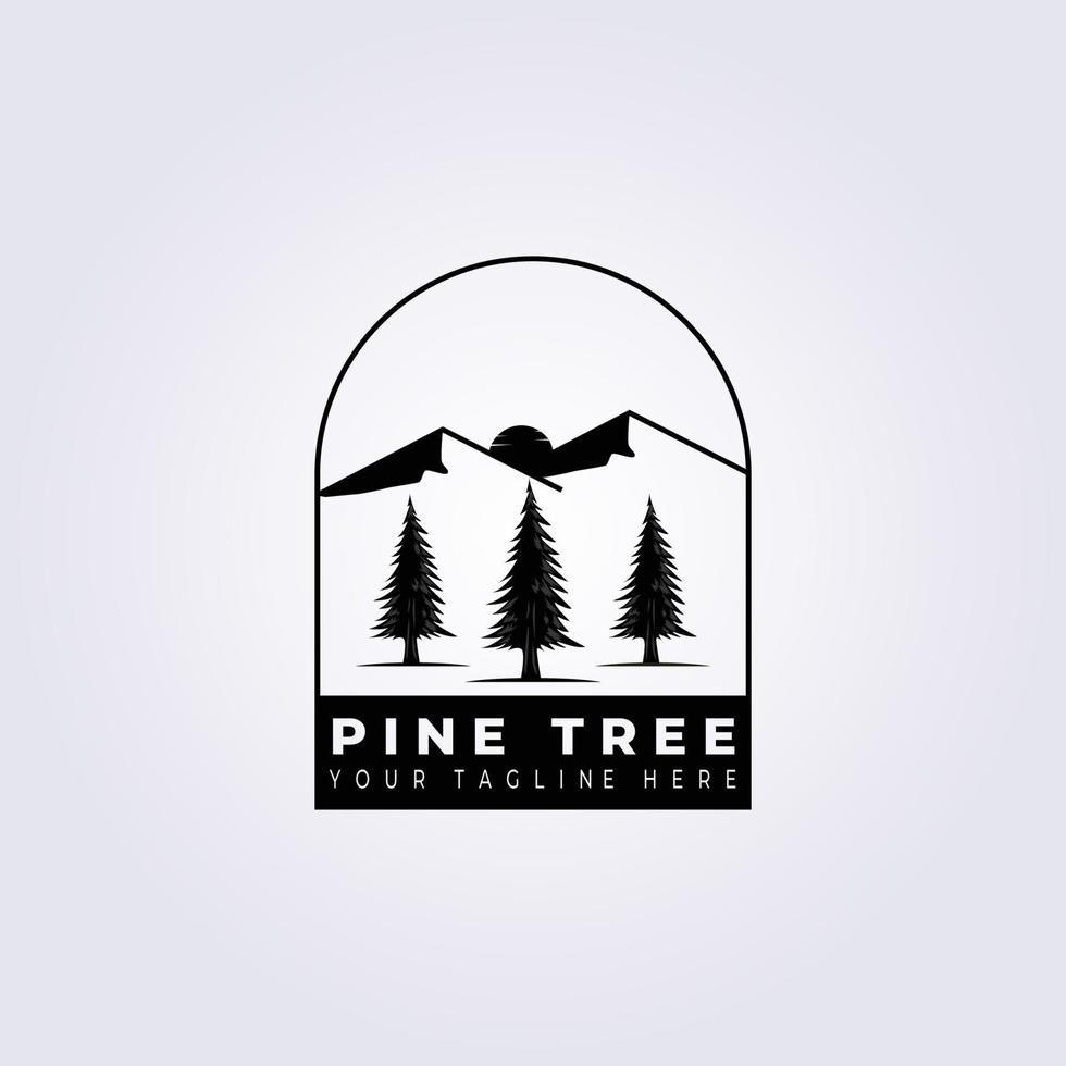 Pine tree sunset logo vector illustration design, vintage retro logo trees