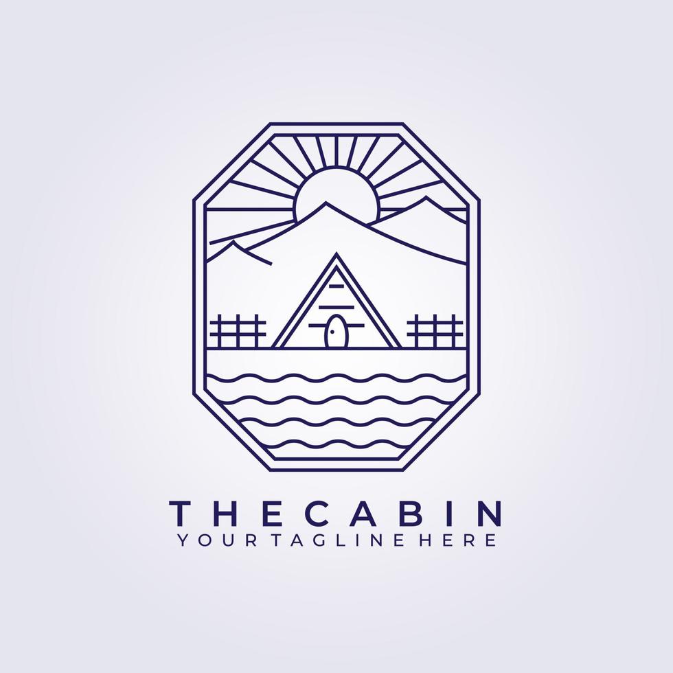 modern house cabin cottage logo vector icon line art simple illustration design frame logo badge emblem wooden forest cabin cottage