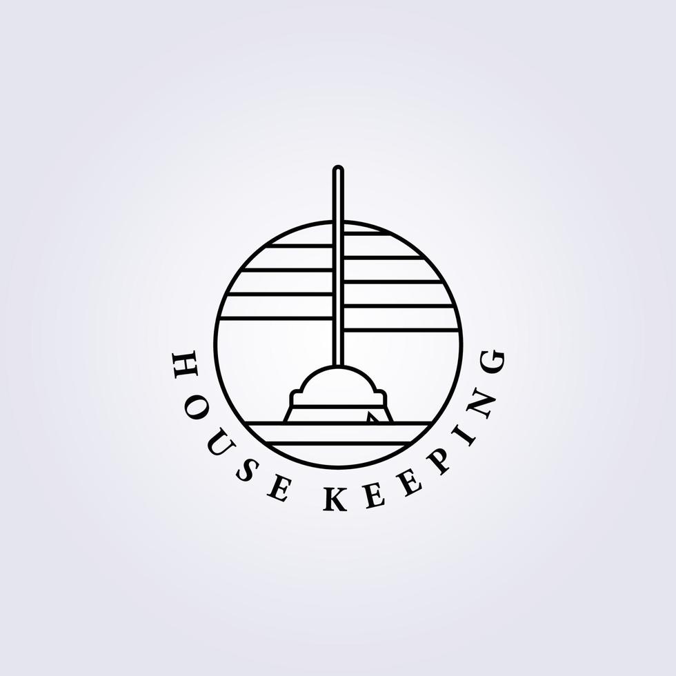 broom, housekeeping, cleaning logo vector illustration simple line art icon symbol label template background design