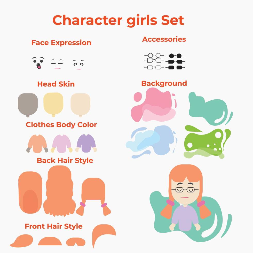 diseño vectorial del juego de caracteres de creación de chicas para construir tu propio avatar vector