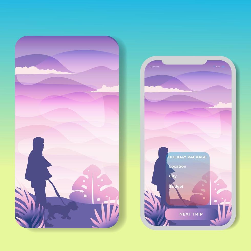 Vector banners set with polygonal landscape illustration. For Mobile aps, banner, horizontal header website, printed materials. Image Picture Background