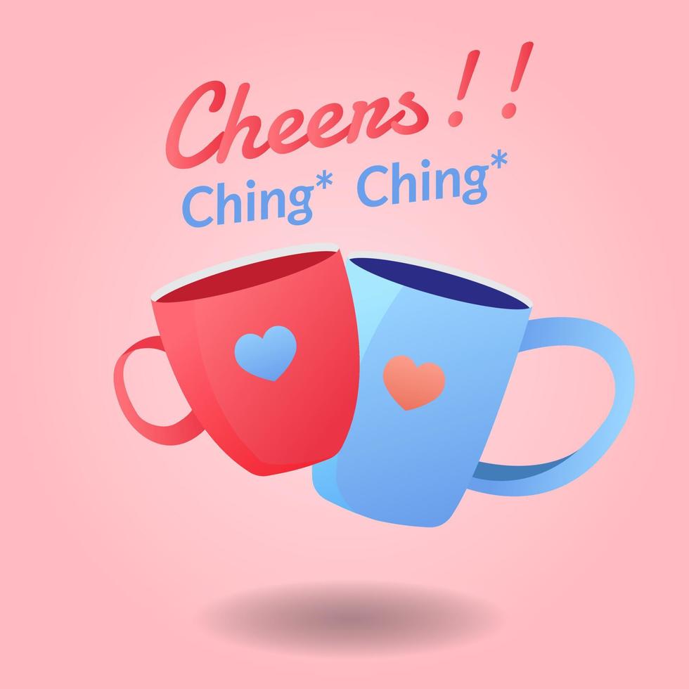 Sweet Icon cheers text couple water glass . sticker cute vector