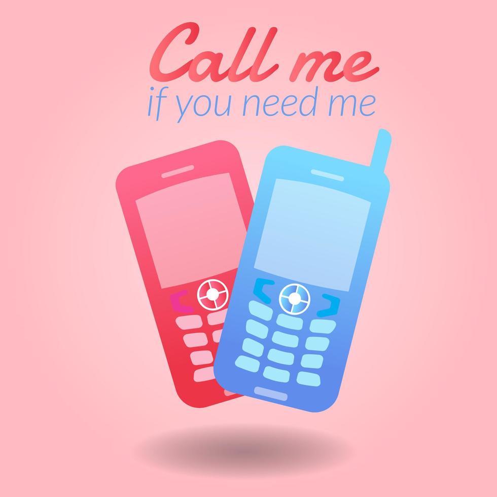 Sweet Icon Call me text. classic couple handphone. sticker cute vector