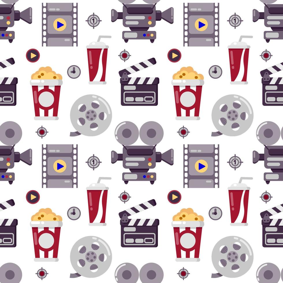 Cinema seamless pattern. Could be used for web site, banner, invitation, wallpaper, wrapping paper, corporative design. Vector illustration isolated on white.