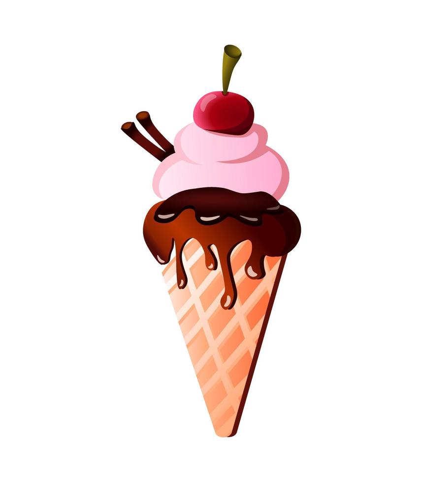 Isolated ice cream icon cartoon colorful print element vector illustration sweet food sugar summer frozen waffle cone