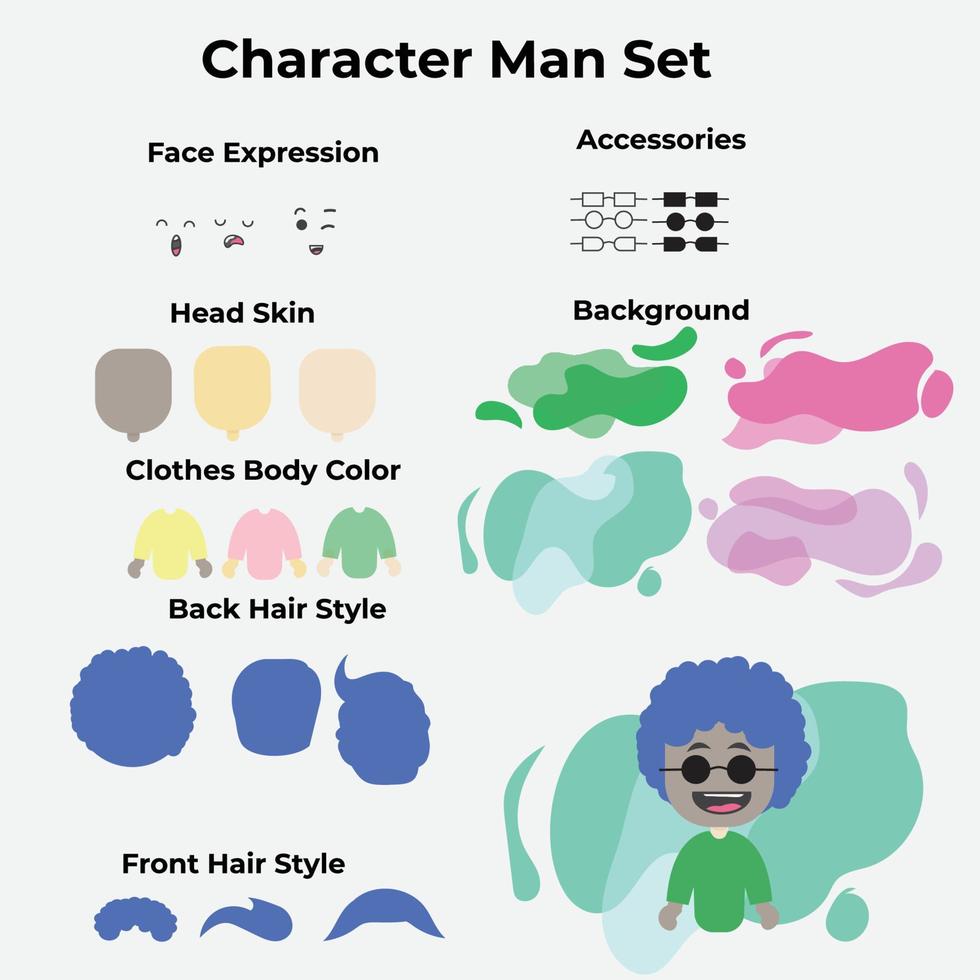 diseño vectorial del juego de caracteres de creación de hombre para construir tu propio avatar vector